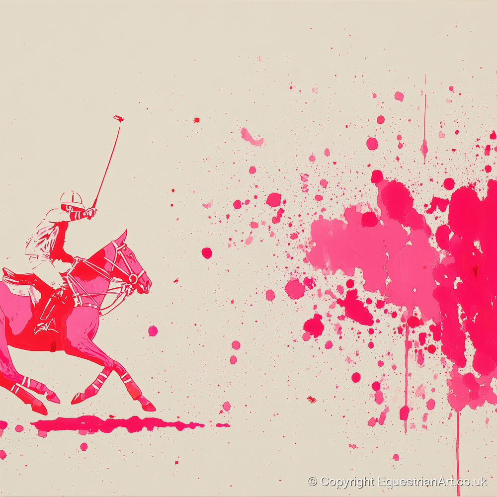 Magenta Polo Strike - polo horse art print and canvas by Camilla Royston A.I