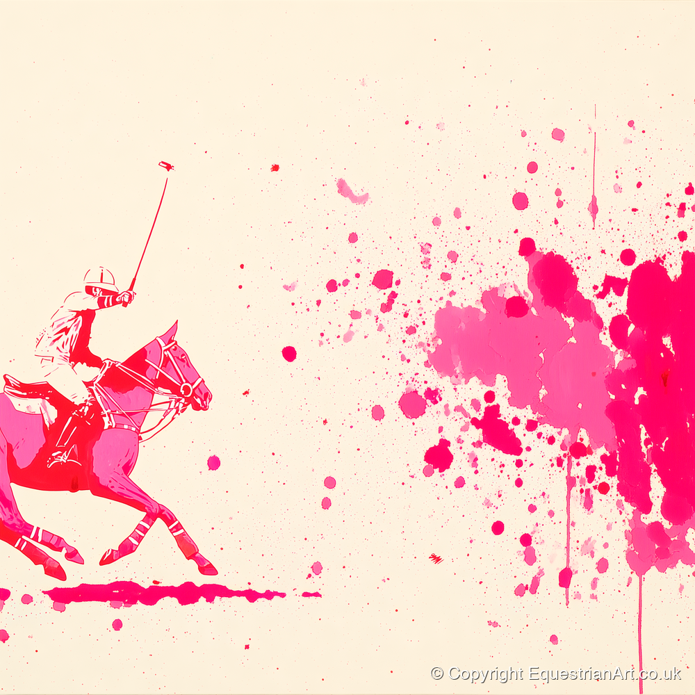 Magenta Polo Strike - polo horse art print and canvas by Camilla Royston A.I