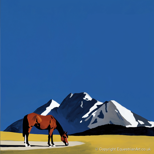 Majestic Mountain Grazing - horse landscape art print and canvas by Vivienne Hartley A.I