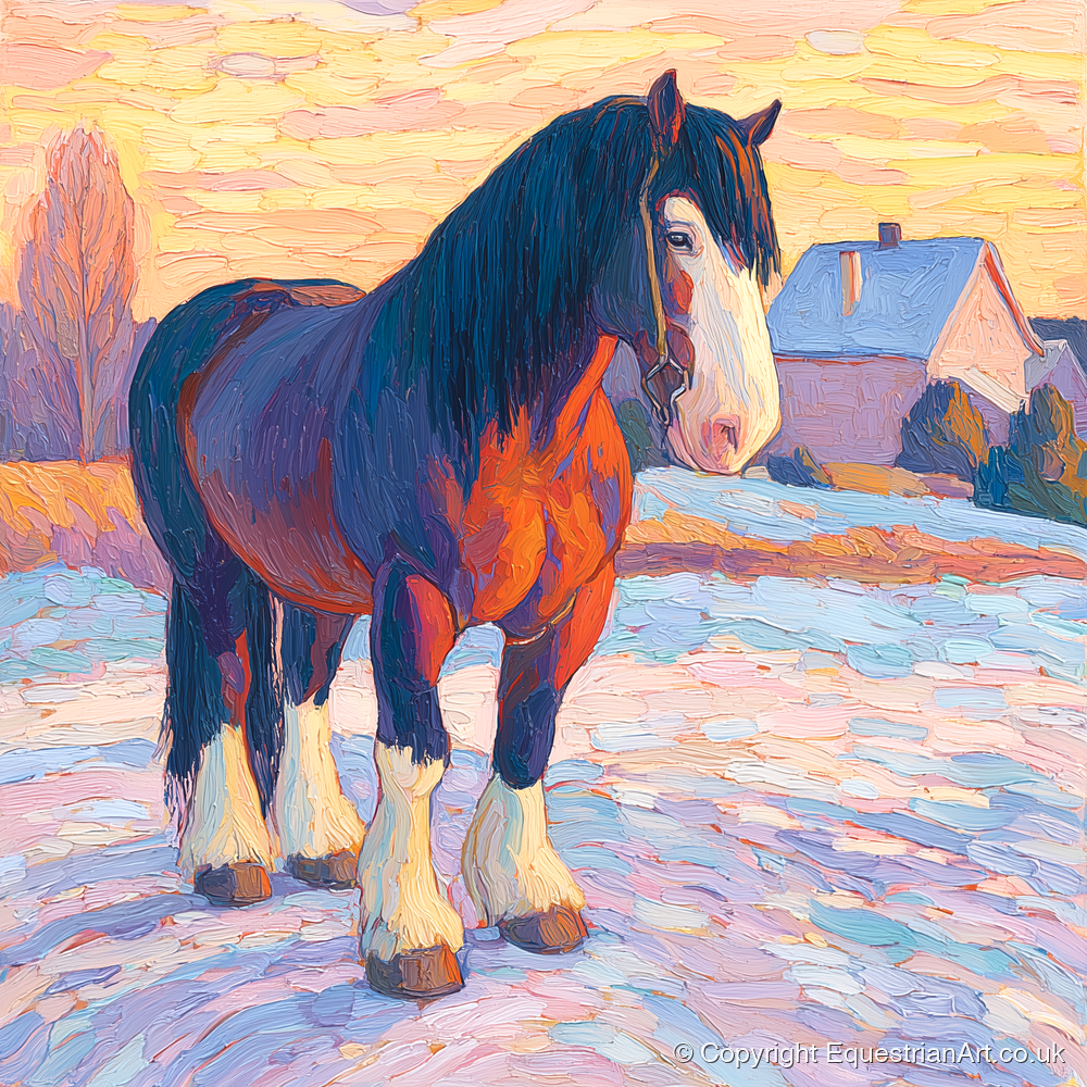 Majestic Winter Shire - horse breed art print and canvas by Celia Harding A.I