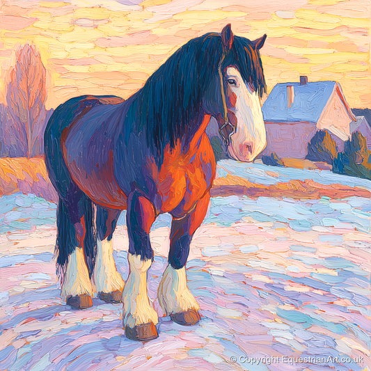 Majestic Winter Shire - horse breed art print and canvas by Celia Harding A.I