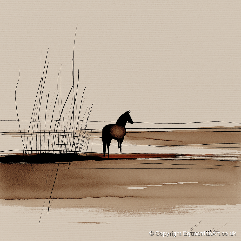 Marshland Solitude - horse landscape art print and canvas by Julian Vance A.I