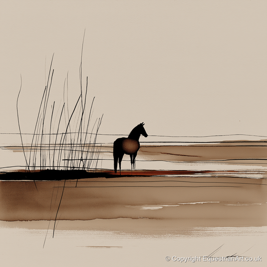 Marshland Solitude - horse landscape art print and canvas by Julian Vance A.I
