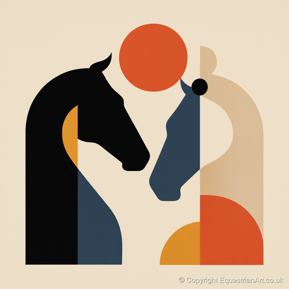 Mid-Century Equine Duo - horse portrait art print and canvas by Oliver Tate A.I