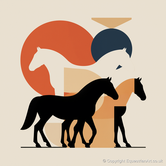 Mid-Century Equine Form - wild horses art print and canvas by Oliver Tate A.I