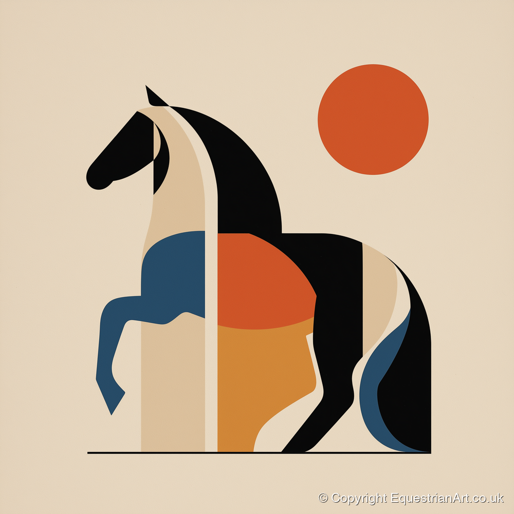 Mid-Century Equine Geometry - horse portrait art print and canvas by Oliver Tate A.I
