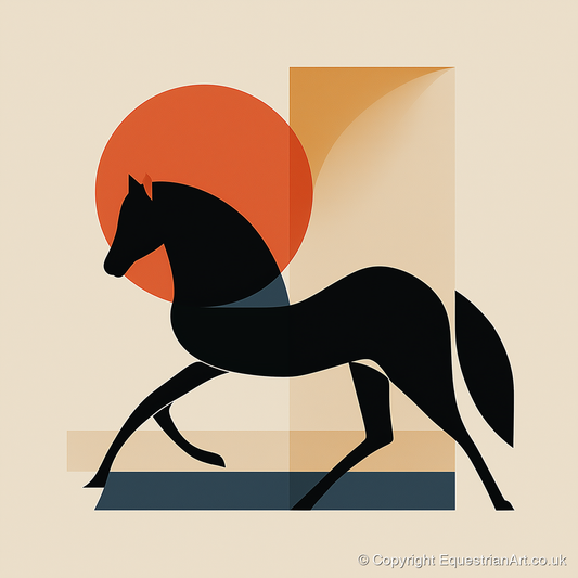 Mid-Century Equine Silhouette - horse portrait art print and canvas by Oliver Tate A.I