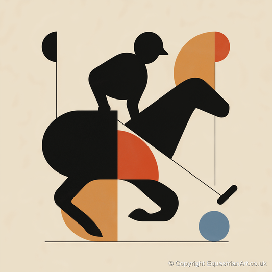 Mid-Century Polo Strike - polo horse art print and canvas by Oliver Tate A.I