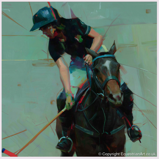 Mid-Match Focus - polo horse art print and canvas by Quentin Hart A.I