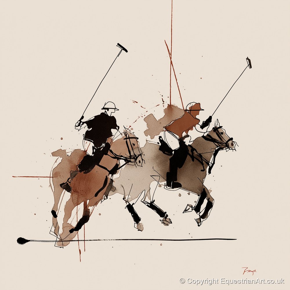 Midfield Charge - polo horse art print and canvas by Julian Vance A.I