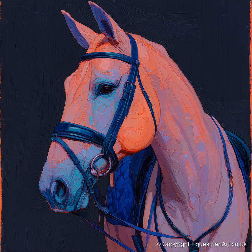 Midnight and Peach Profile - horse portrait art print and canvas by Evander Winslow A.I