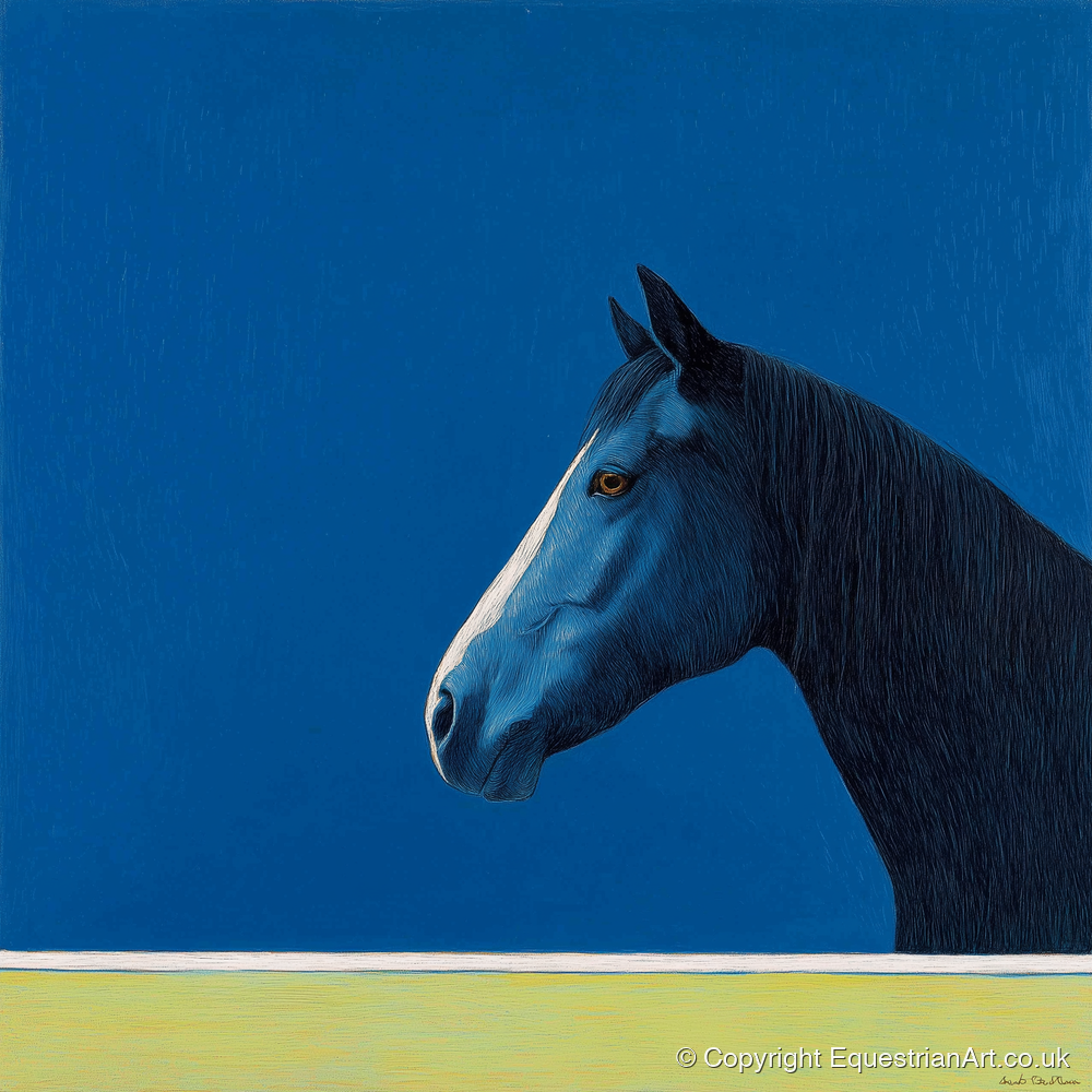 Midnight Blue Blaze - horse portrait art print and canvas by Malcolm Hastings A.I