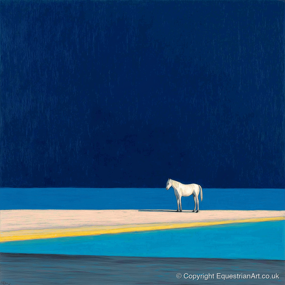 Midnight Blue Horizon - horse landscape art print and canvas by Malcolm Hastings A.I