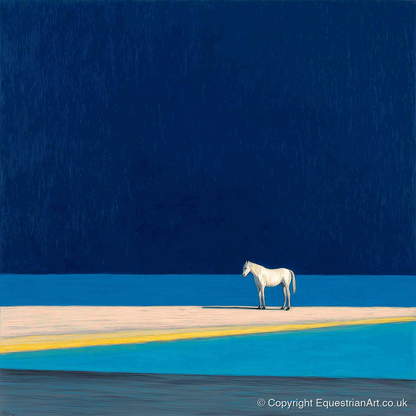 Midnight Blue Horizon - horse landscape art print and canvas by Malcolm Hastings A.I