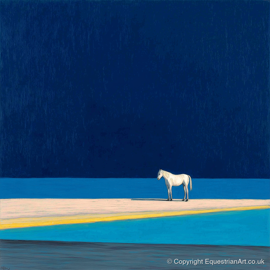 Midnight Blue Horizon - horse landscape art print and canvas by Malcolm Hastings A.I