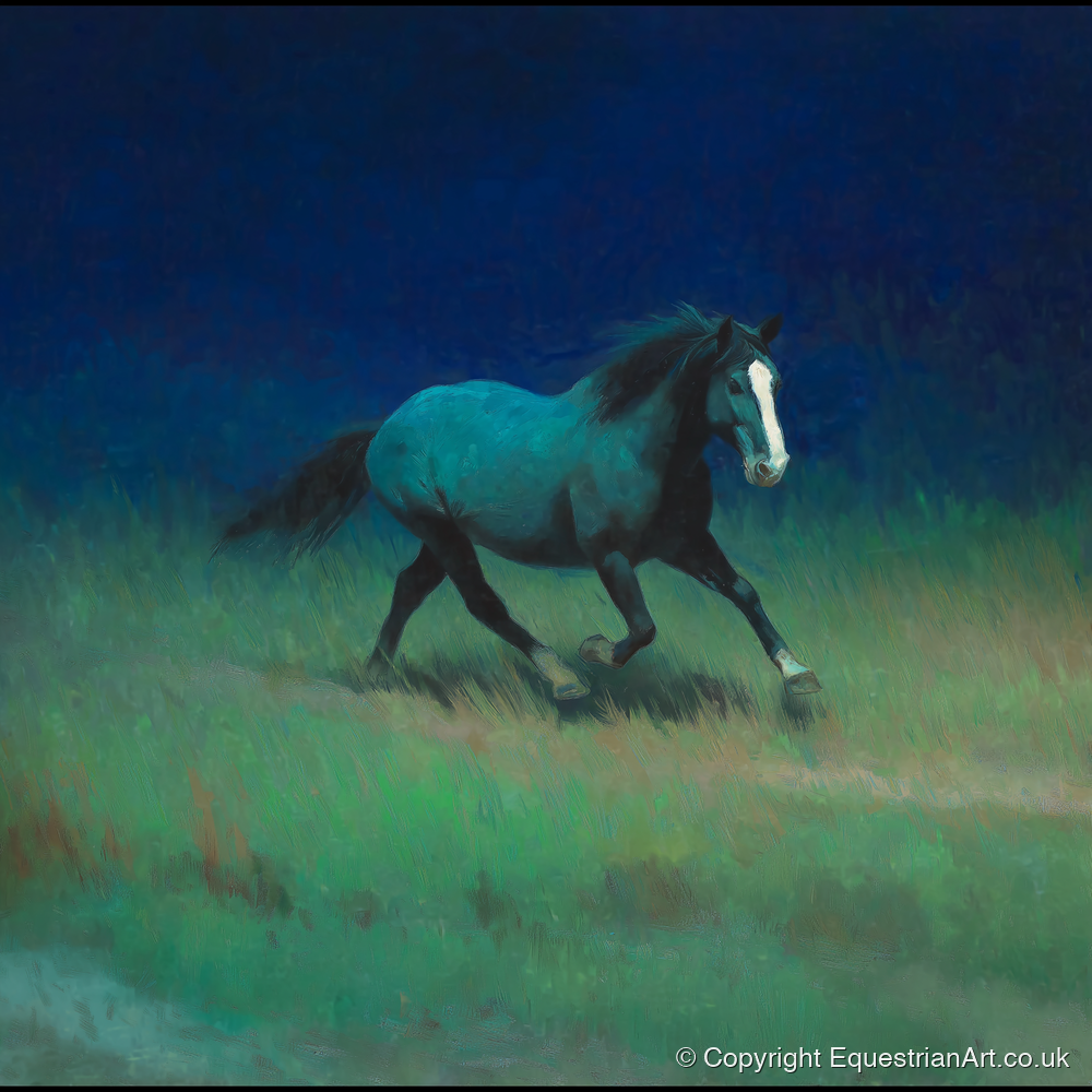 Midnight Canter - horse landscape art print and canvas by Raymond Shaw A.I