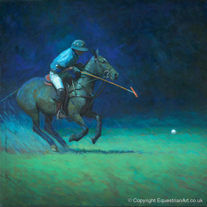 Midnight Chukka - polo horse art print and canvas by Raymond Shaw A.I