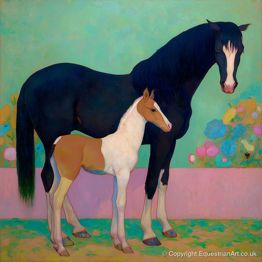 Midnight Dream Mare and Foal - mare & foal art print and canvas by Aldous Trent A.I