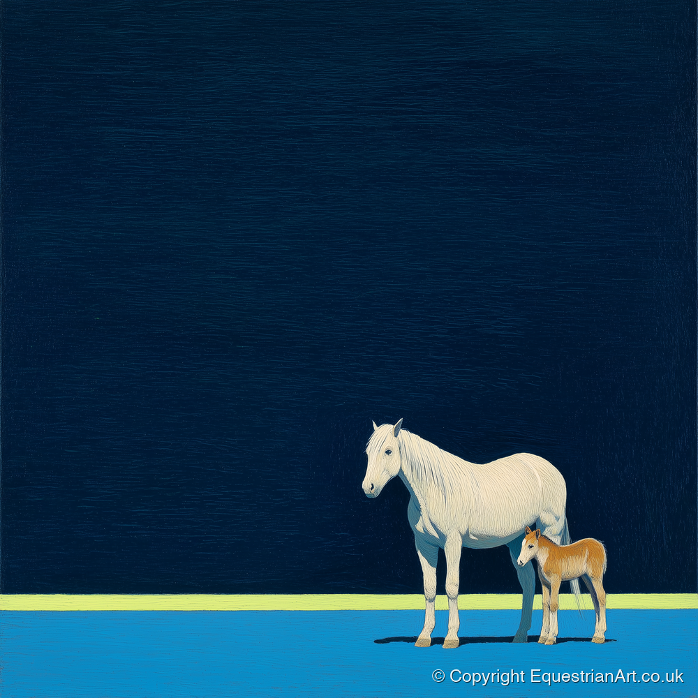 Midnight Horizon Mare And Foal - mare & foal art print and canvas by Malcolm Hastings A.I