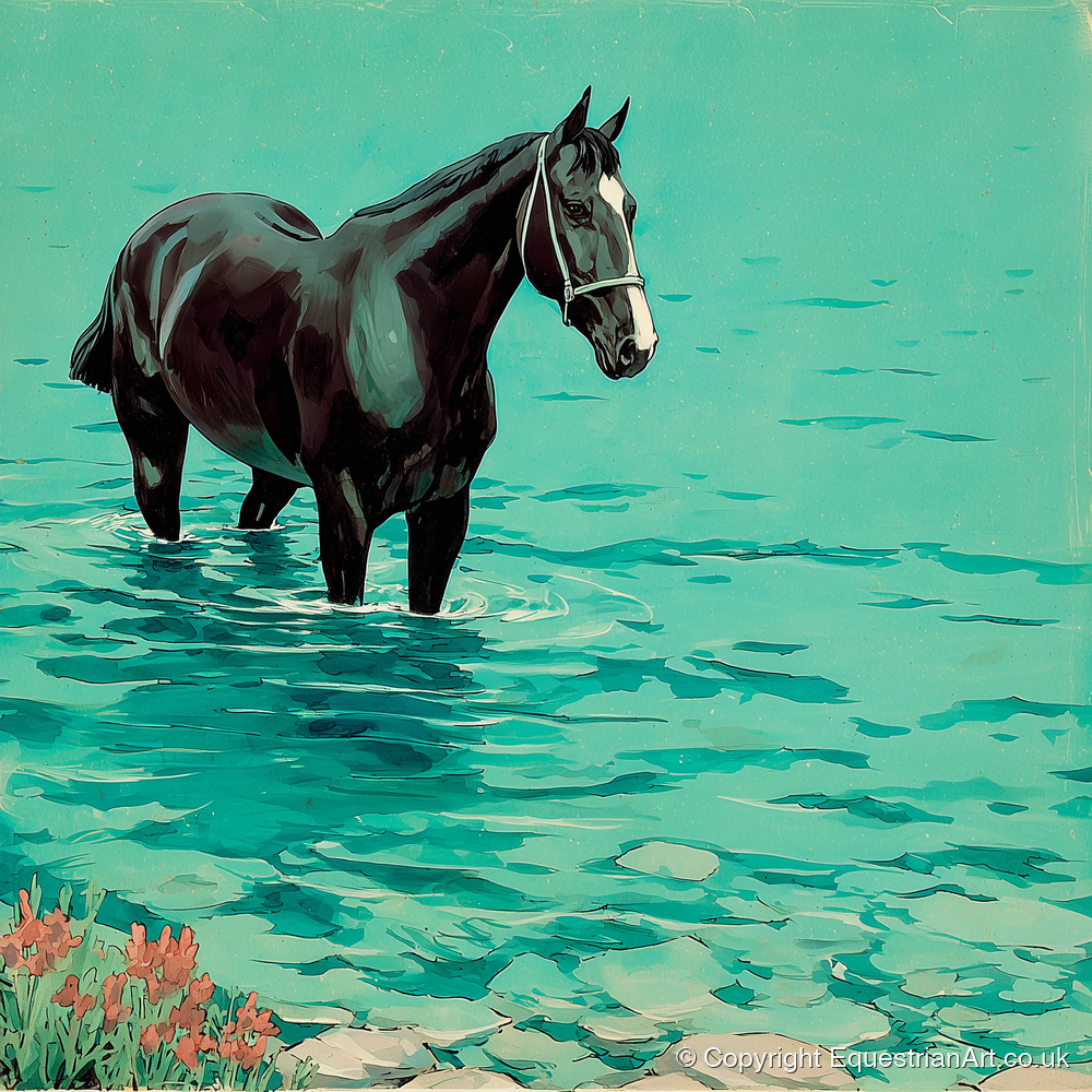 Midnight in the Shallows - beach horse art print and canvas by Declan Foley A.I