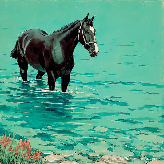 Midnight in the Shallows - beach horse art print and canvas by Declan Foley A.I