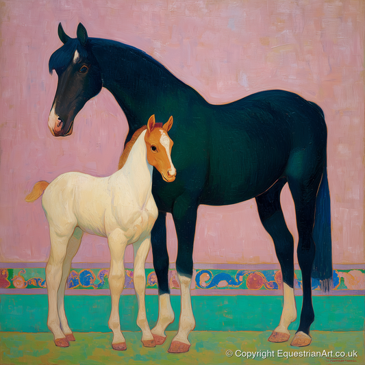 Midnight Mare and Foal - mare & foal art print and canvas by Aldous Trent A.I