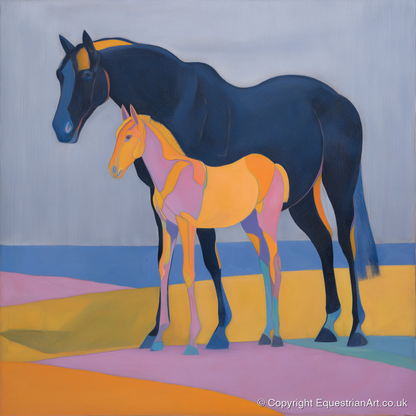 Midnight Mare Radiant Foal - mare & foal art print and canvas by Helena Ashby A.I