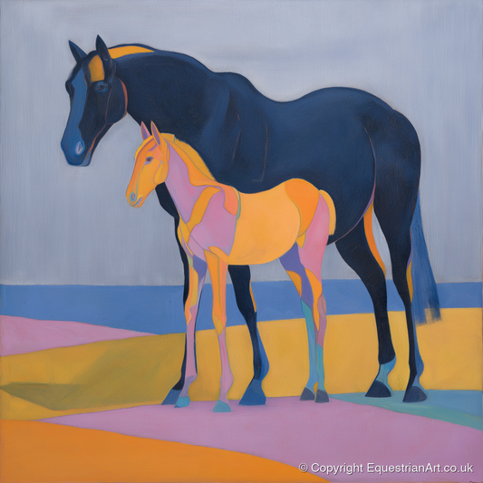 Midnight Mare Radiant Foal - mare & foal art print and canvas by Helena Ashby A.I