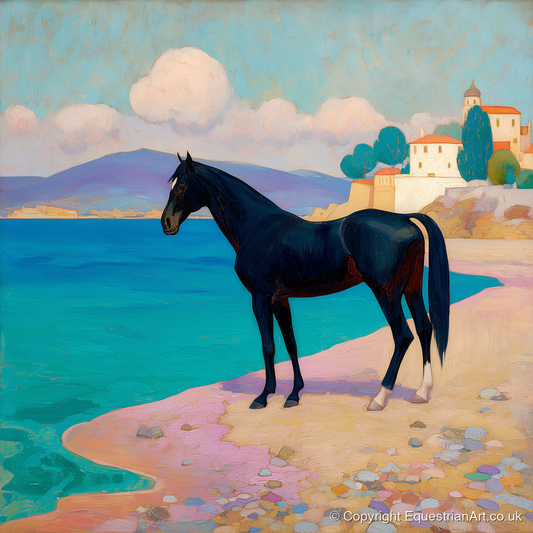 Midnight on the Riviera - horse landscape art print and canvas by Aldous Trent A.I