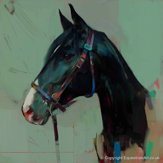 Midnight Profile in Teal - horse portrait art print and canvas by Quentin Hart A.I