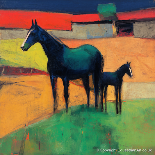 Midnight Sapphire Bond - mare & foal art print and canvas by Lucius Merrick A.I