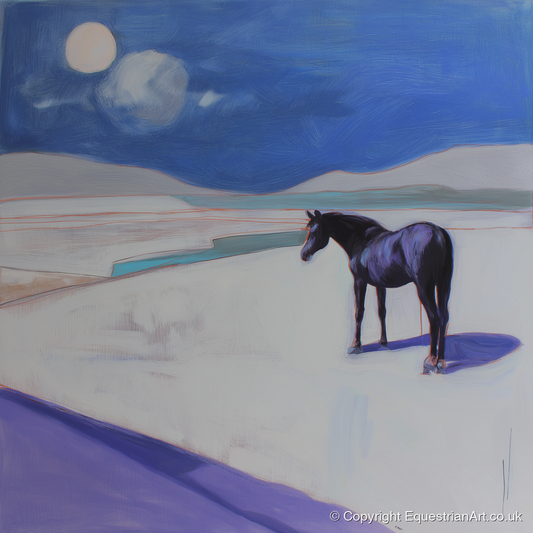 Midnight Solitude - horse landscape art print and canvas by Marcus Vane A.I