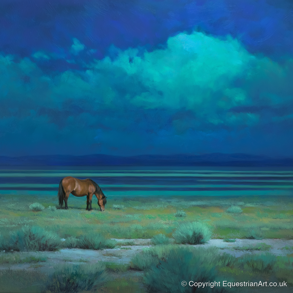 Midnight Solitude - horse landscape art print and canvas by Raymond Shaw A.I