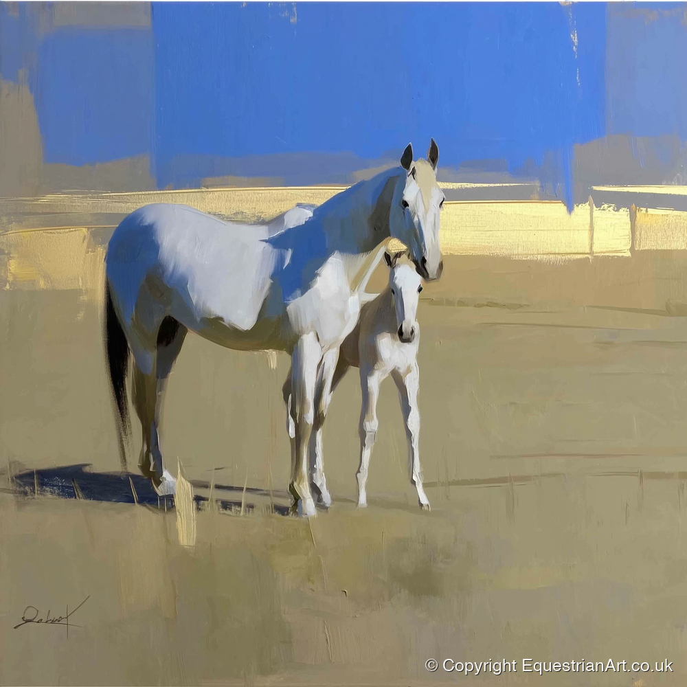 Midsummer Greys - mare & foal art print and canvas by Elias Thorne A.I