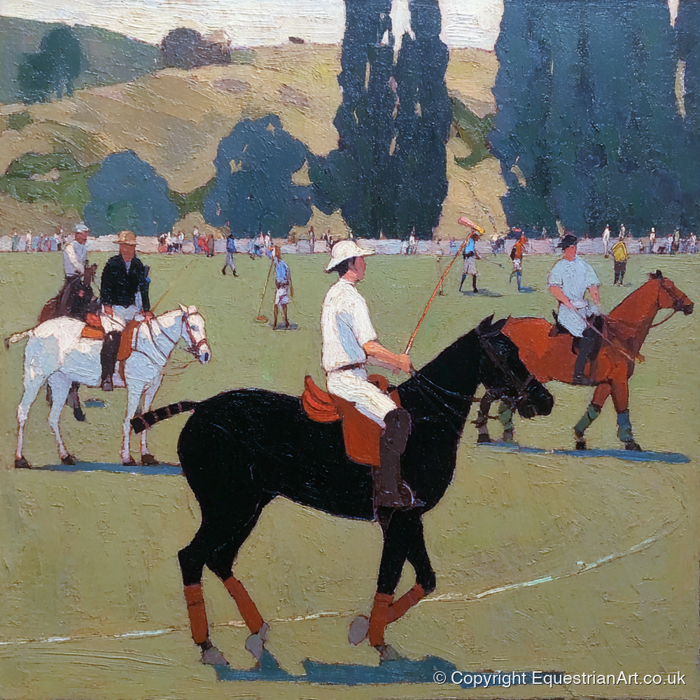 Midsummer Polo Pause - polo horse art print and canvas by Ralph Tennyson A.I