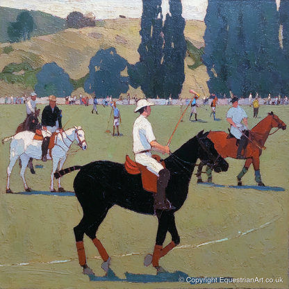 Midsummer Polo Pause - polo horse art print and canvas by Ralph Tennyson A.I