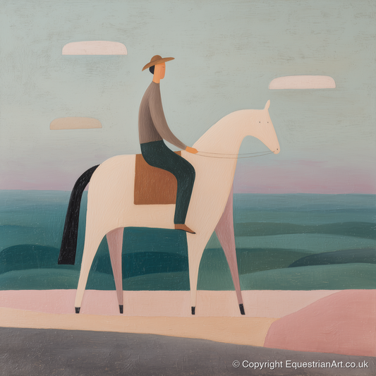 Minimalist Coastal Rider - beach horse art print and canvas by Wallace Bingham A.I