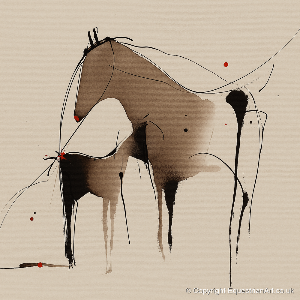 Minimalist Mare and Foal - mare & foal art print and canvas by Julian Vance A.I