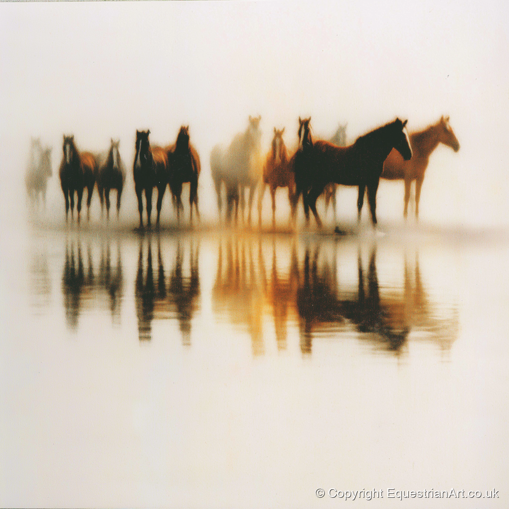 Mirrored in Mist - wild horses art print and canvas by George Weston A.I