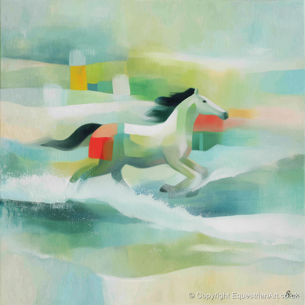 Modern Coastal Canter - beach horse art print and canvas by Leon Lambert A.I
