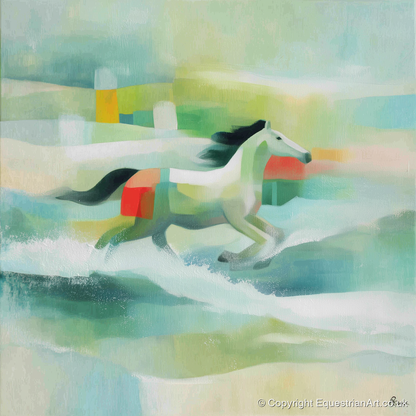 Modern Coastal Canter - beach horse art print and canvas by Leon Lambert A.I
