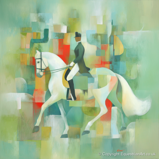Modern Dressage Mosaic - dressage horse art print and canvas by Leon Lambert A.I