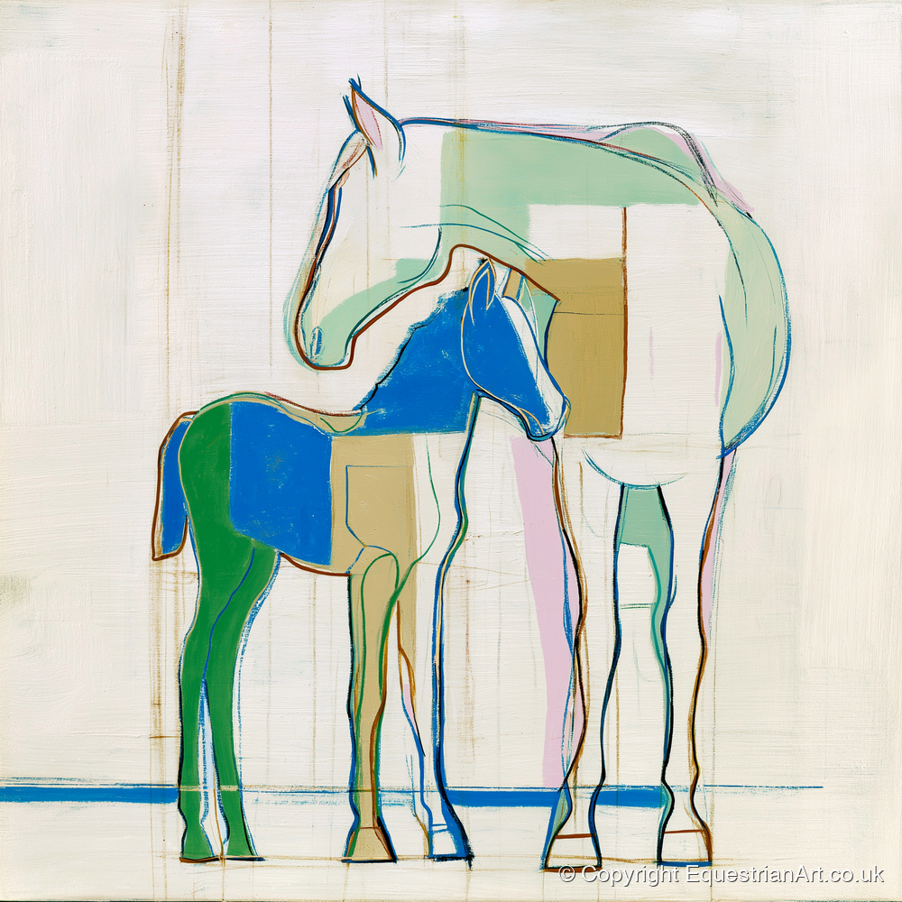 Modern Equine Kinship - mare & foal art print and canvas by Miles St. John A.I