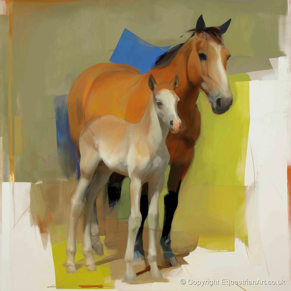 Modern Golden Bond - mare & foal art print and canvas by Silas Marlowe A.I