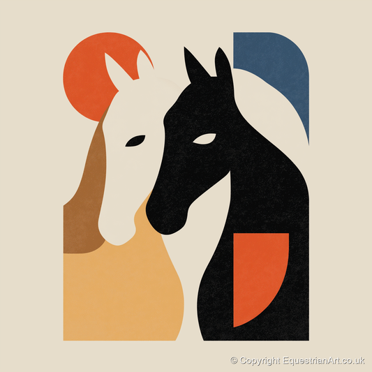 Modernist Equine Embrace - horse portrait art print and canvas by Oliver Tate A.I