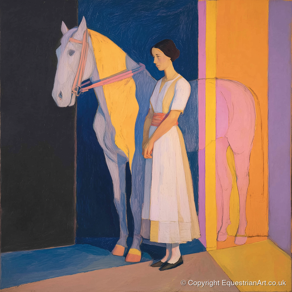 Modernist Equine Harmony - horse & rider art print and canvas by Helena Ashby A.I