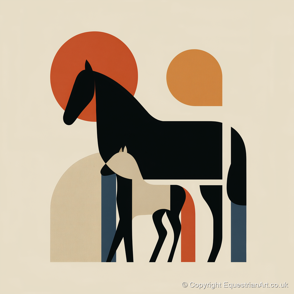 Modernist Matriarch - mare & foal art print and canvas by Oliver Tate A.I
