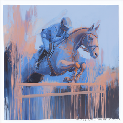 Momentum in Blue and Peach - show jumping horse art print and canvas by Charles Ashford A.I