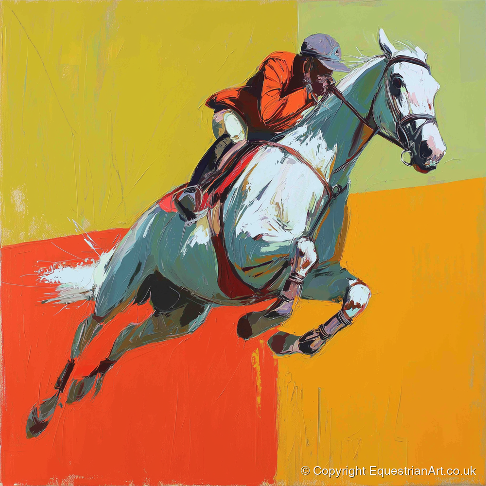 Momentum In Colour - show jumping horse art print and canvas by Victor Beaumont A.I