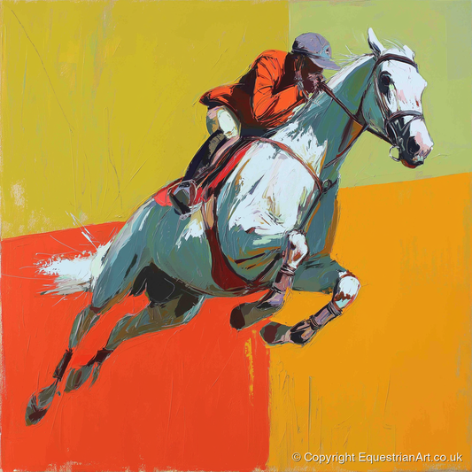 Momentum In Colour - show jumping horse art print and canvas by Victor Beaumont A.I
